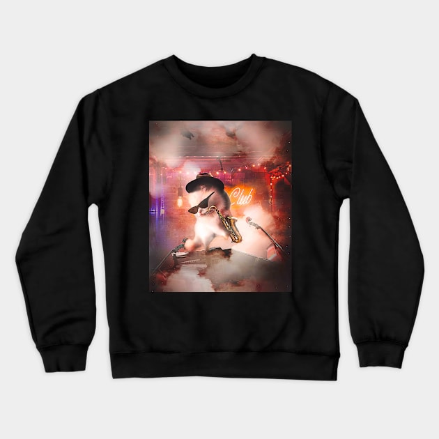 Persian Cat Playing Saxophone Sax Crewneck Sweatshirt by Random Galaxy